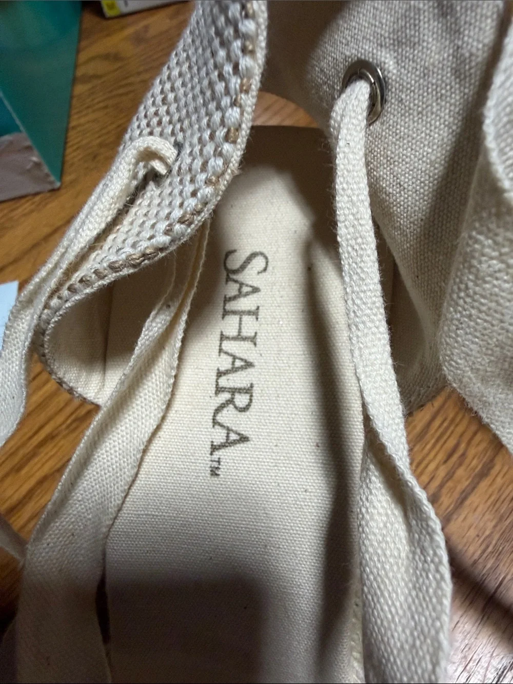 Sahara Cancun Size 8 Canvas Espadrille Wedges in Cream with Ankle Wraps